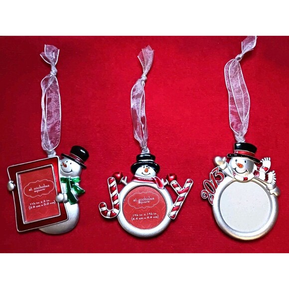 Set Of 3 St. Nicholas Square Snowman Ornaments Photo Picture Frames Christmas - Picture 1 of 3